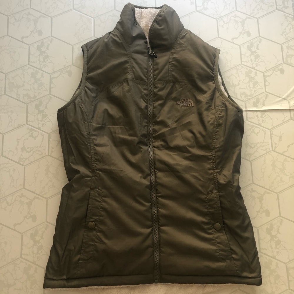 The North Face Reversible Brown and Off-white Fleece/Shell Vest - Size Small